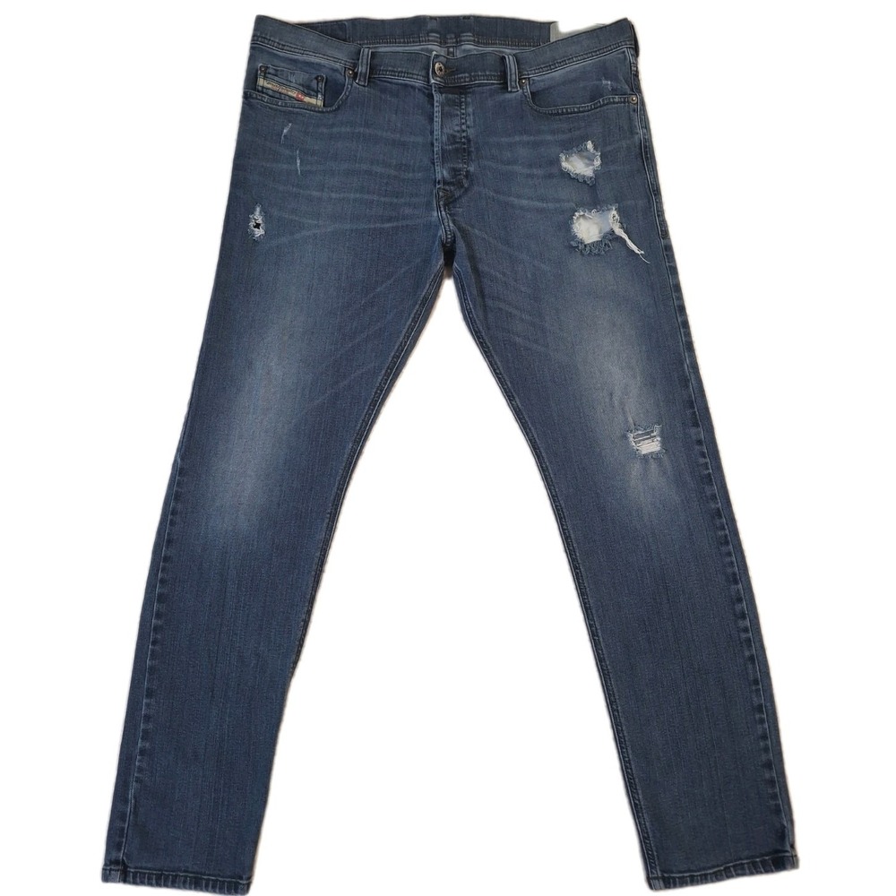 Diesel Tepphar Jeans Men's 36x30 Blue Denim Slim-Carrot 081AL Stretch Distressed